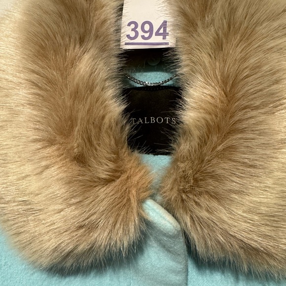 Vintage Talbots Powder Blue Pea Coat With Removable Fur Collar size S - Picture 3 of 5